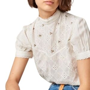 Sessun Paola Eyelet Lace Embroidered Short Sleeve Top